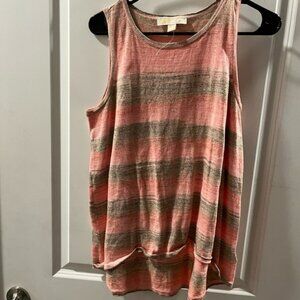 MICHAEL Michael Kors Coral and Olive Striped Tank Top